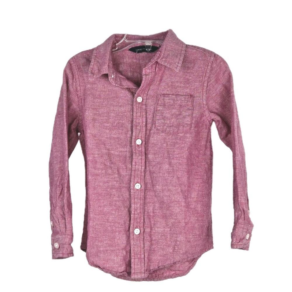 Janie And Jack The Linen Cotton Shirt Pink Chambray Long Sleeve Size 3T Party